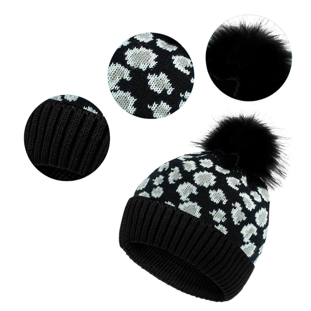 Gorro Con Pompon y Estampado De Leopardo